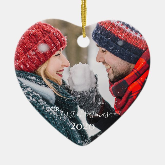 Our First Christmas ,Couple Photo Ceramic Tree Decoration (Front)