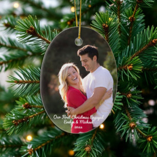 Our First Christmas Couple Photo Ceramic Tree Decoration