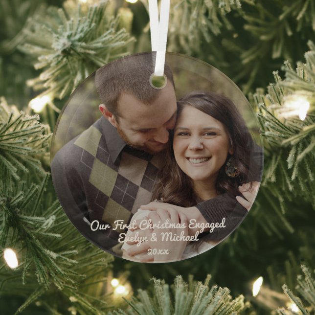 Our First Christmas Couple Photo Glass Tree Decoration (Insitu)