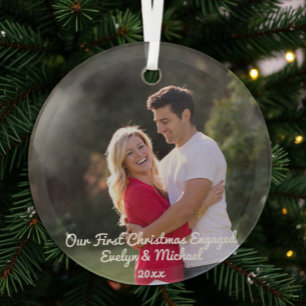Our First Christmas Couple Photo Glass Tree Decoration