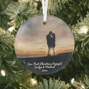 Our First Christmas Couple Photo Glass Tree Decoration
