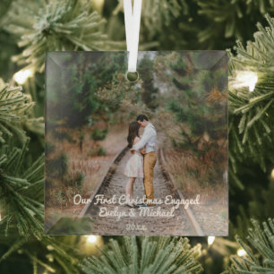 Our First Christmas Couple Photo Glass Tree Decoration