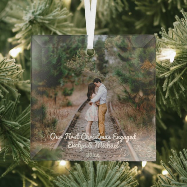 Our First Christmas Couple Photo Glass Tree Decoration (Insitu)