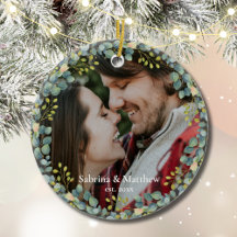 Our First Christmas Couple Photo Greenery Wreath 