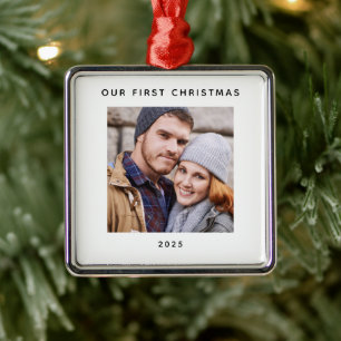 Our First Christmas Couple Photo Metal Tree Decoration