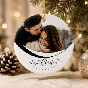Our First Christmas Couple Photo Monogram Ceramic Tree Decoration