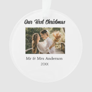 Our first Christmas couple photo name Mr & Mrs mod Ornament