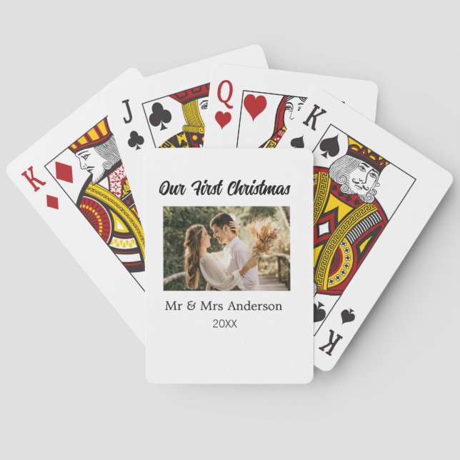 Our first Christmas couple photo name Mr & Mrs mod Playing Cards (Back)
