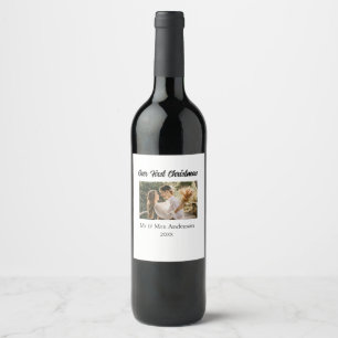 Our first Christmas couple photo name Mr & Mrs mod Wine Label