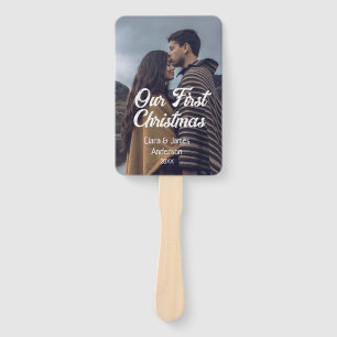 Our first Christmas couple photo name white grey Hand Fan