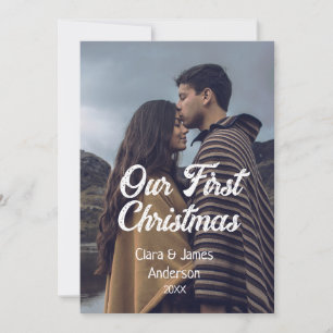 Our first Christmas couple photo name white grey Invitation