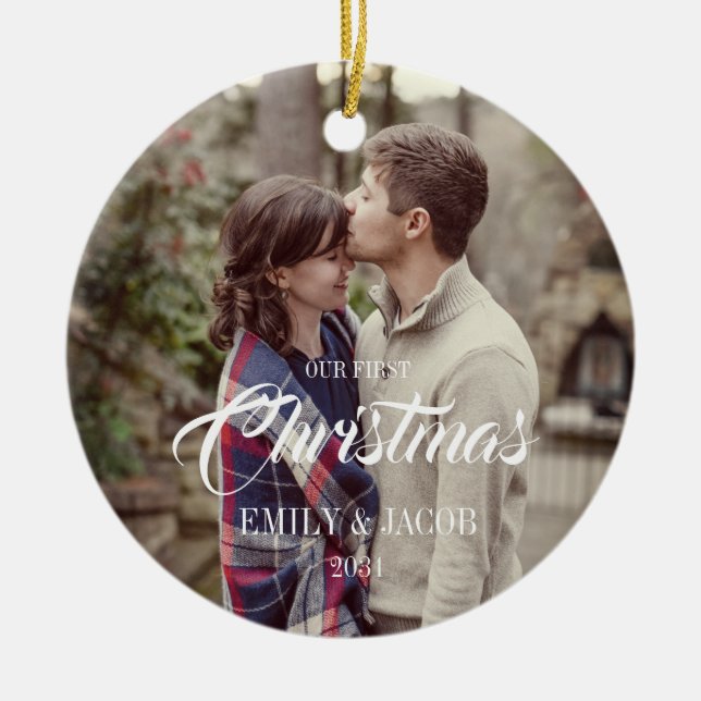 Our First Christmas Couple Photo Ornament (Front)