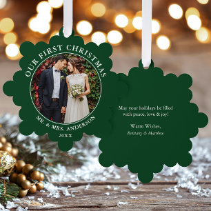Our First Christmas Couple Photo Ornament Card