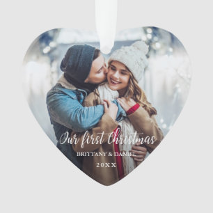 Our First Christmas Couple Photo Red Heart Ornament