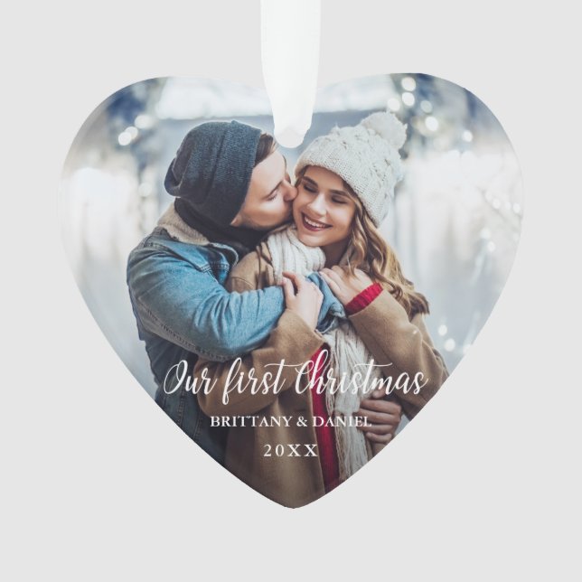 Our First Christmas Couple Photo Red Heart SB Ornament (Front)
