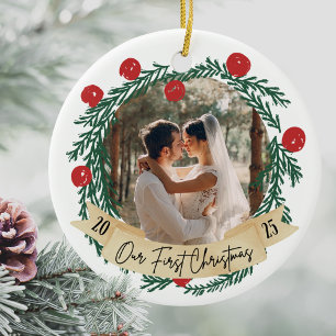 Our First Christmas Custom Photo Couples Picture Ceramic Tree Decoration