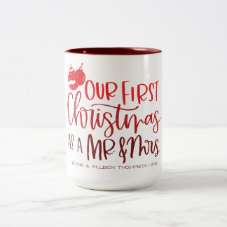 Our First Christmas | Custom Red Typography Two-Tone Coffee Mug