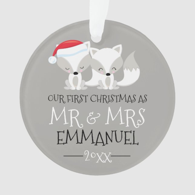 Our First Christmas Cute Arctic Fox Personalised Ornament (Front)