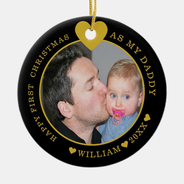 Our First Christmas Daddy And Baby Photo Ceramic Tree Decoration (Front)