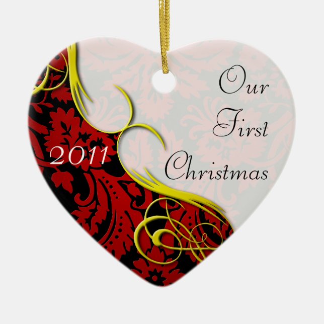 Our First Christmas Damask Ceramic Tree Decoration (Front)