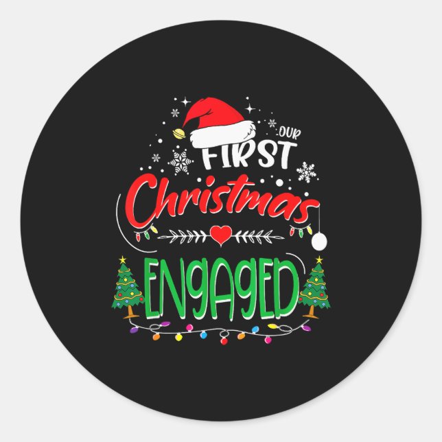 Our First Christmas Engaged 2021 1st Christmas  Classic Round Sticker (Front)