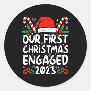 Our First Christmas Engaged 2023 Couples Family Xm Classic Round Sticker