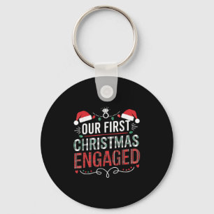 Our First Christmas Engaged 2024 Couples Pajamas C Key Ring