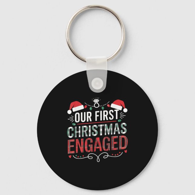 Our First Christmas Engaged 2024 Couples Pyjamas C Key Ring (Front)