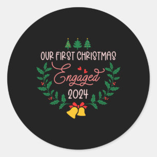 Our First Christmas Engaged 2024 Engagement Couple Classic Round Sticker