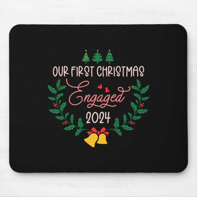 Our First Christmas Engaged 2024 Engagement Couple Mouse Mat (Front)