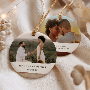 Our First Christmas Engaged 2 Photo Personalised Ceramic Tree Decoration