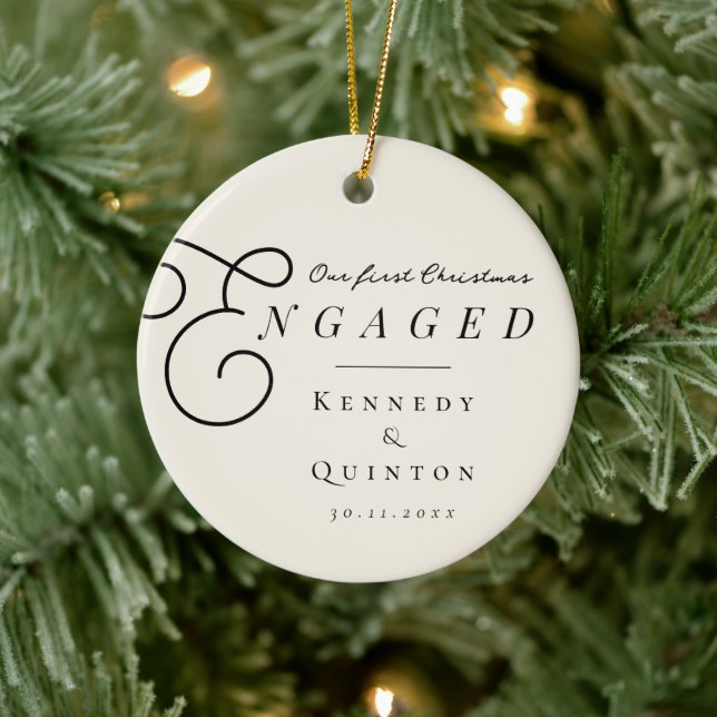 Our First Christmas Engaged Classic Minimal Photo Ceramic Tree Decoration (Tree)