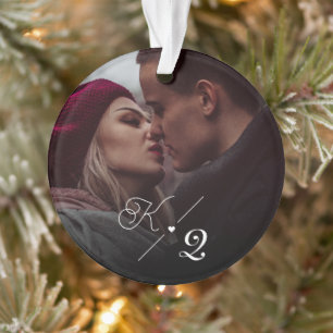 Our First Christmas Engaged Classic Minimal Photo Ornament