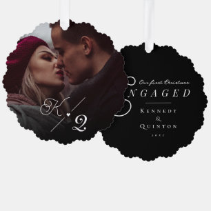 Our First Christmas Engaged Classic Minimal Photo Tree Decoration Card