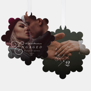 Our First Christmas Engaged Classic Minimal Photo Tree Decoration Card