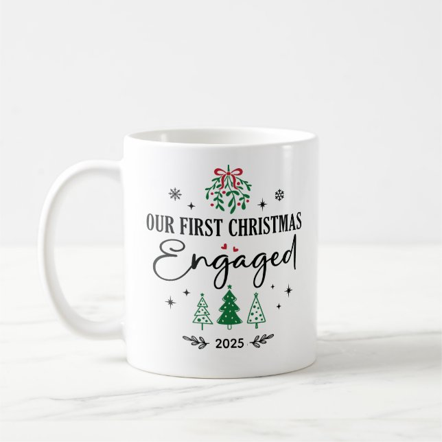 Our First Christmas Engaged Coffee Holiday  Mug (Left)