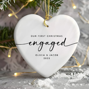 Our First Christmas Engaged Couple Heart Ceramic Tree Decoration