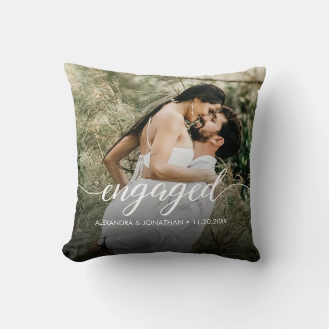 Our first Christmas Engaged Custom Photo Names  Cushion (Front)