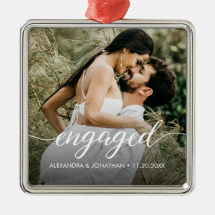 Our first Christmas Engaged Custom Photo Names  Metal Tree Decoration