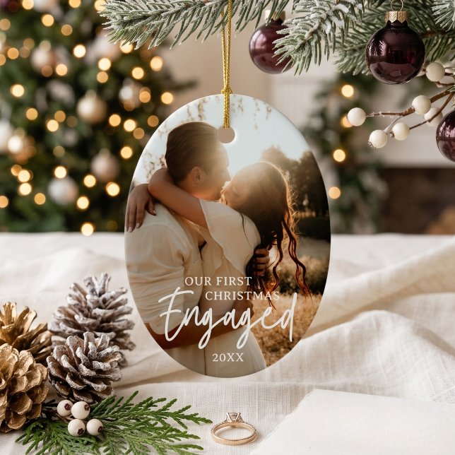 Our First Christmas Engaged Custom Photo Oval Ceramic Tree Decoration (Our First Christmas Engaged Custom Photo Oval Ceramic Ornament
)