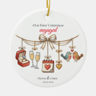 Our First Christmas Engaged Cute Ring Date Birds Ceramic Tree Decoration