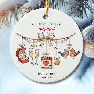 Our First Christmas Engaged Cute Ring Date Birds Ceramic Tree Decoration