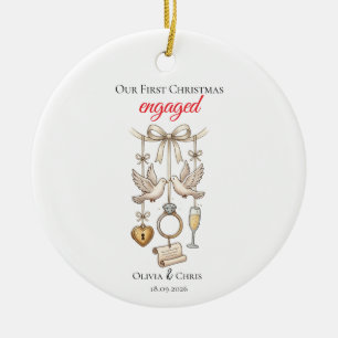 Our First Christmas Engaged Cute Ring Date Doves Ceramic Tree Decoration