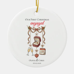 Our First Christmas Engaged Cute Ring Date Heart Ceramic Tree Decoration