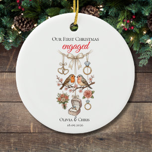 Our First Christmas Engaged Cute Ring Date Heart Ceramic Tree Decoration