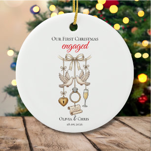 Our First Christmas Engaged Cute Ring Date Heart Ceramic Tree Decoration