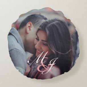Our first Christmas Engaged Elegant Minimalist Round Cushion