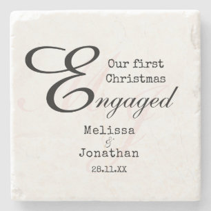 Our first Christmas Engaged Elegant Minimalist Stone Coaster