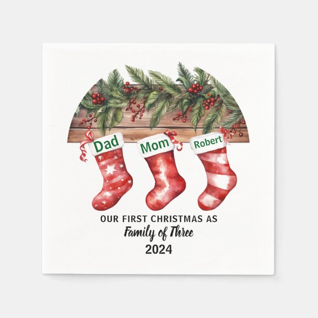 Our First Christmas Engaged | Holiday Ceramic Napkin (Front)