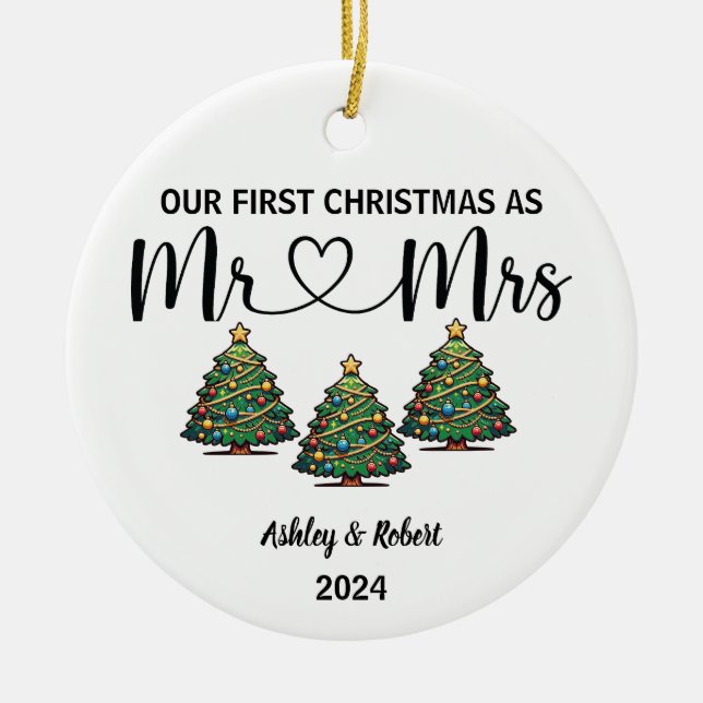 Our First Christmas Engaged | Holiday Ceramic Tree Decoration (Front)